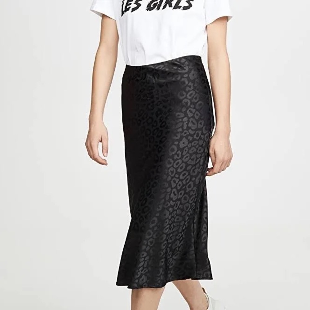 EUC re:named Black Leopard Slip Skirt